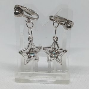 1.5" Silver Christmas Holiday Sparkling Dangle Clip-on Earrings